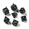 7 Styles Opaque Resin Polyhedral Dice Pendants Set, Multi-Sided Dice Charms with Platinum Plated Iron Loops, Mixed Shapes, Green, Black, 20~28x19~24x17~24mm, Hole: 2mm, 1pc/style, 7Pcs/set