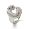 Letter Brass Micro Pave Clear Cubic Zirconia Open Cuff Ring for Women, Cadmium Free & Nickel Free & Lead Free, Platinum, Letter C, 20x13.5mm, US Size 6(16.5mm)