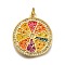 Brass Micro Pave Cubic Zirconia Pendants, with Enamel and Jump Rings, Long-Lasting Plated, Rack Plating, Lead Free & Cadmium Free, Lemon Slice Charm, Real 18K Gold Plated, 25x22x1.8mm, Hole: 3mm
