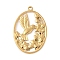 304 Stainless Steel Pendants, Oval with Flower Bird Charms, Ion Plating(IP), Real 18K Gold Plated, 38.5x26x2mm, Hole: 2.2mm