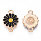 Zinc Alloy Enamel Sunflower Connector Charms, Flower Links, Light Gold, Black, 18x12x2mm, Hole: 1.8mm