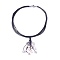 Waxed Cord Lariat Necklaces, with Pearl and Brass Magnetic Clasps, Black, 19.3 inch~19.7 inch(49~50cm)
