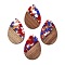 Transparent Resin & Walnut Wood Big Pendants, with Glitter Powder, Teardrop, Blue, 51.5x33~33.5x3.5mm, Hole: 2mm