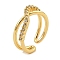 Brass Micro Pave Cubic Zirconia Cuff Rings for Women, Cadmium Free & Nickel Free & Lead Free, Real 18K Gold Plated, 8.5mm, Inner Diameter: 17mm