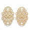 Brass Filigree Joiners Links, Oval, Nickel Free, Real 18K Gold Plated, 32x20x1mm