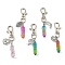 Copper Wire Wrapped Glass Bullet Pendant Decoration, with Alloy Swivel Lobster Claw Clasps and Tibetan Style Alloy Pendant, Mixed Shapes, Antique Silver, 76~80mm