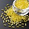 Transparent Colours Luster Glass Bugle Beads, Round Hole, Yellow, 3~8x2mm, Hole: 0.7mm, about 450g/pound