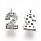 Brass Micro Pave Clear Cubic Zirconia Charms, Number, Platinum, Num.2, 9.5~10x4~6.5x2mm, Hole: 0.8mm
