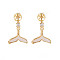 Brass Micro Pave Clear Cubic Zirconia Dangle Stud Earrings Findings, with Natural Shell, for Half Drilled Bead, Nickel Free, Whale Tail, Real 18K Gold Plated, 19x11.5mm, Pin: 0.8mm, Pin: 0.8mm(for Half Drilled Beads)