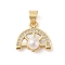 Brass & Shell & Clear Cubic Zirconia Charms, Cadmium Free & Lead Free, with ABS Plastic Pearl, Half Round, Real 18K Gold Plated, 13.5x14x6.5mm, Hole: 3.5x4mm