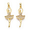 Brass Micro Pave Cubic Zirconia Pendants, Cadmium Free & Lead Free, Ballerina, Real 18K Gold Plated, 32.5~33x13x3.5mm, Hole: 2.5~3x4~4.5mm