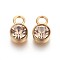 Ion Plating(IP) Glass Rhinestone Charms, November Birthstone Charms, with Real 18K Gold Plated Tone 201 Stainless Steel Findings, Flat Round, Lt.Col.Topaz, 10x6x4mm, Hole: 2.3mm