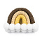 Polycotton(Polyester Cotton) Woven Rainbow Wall Hanging, Macrame Woven Rainbow with Pompom, Camel, 35~37x48~52x16~17.5mm