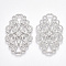 Brass Filigree Joiners Links, Oval, Nickel Free, Real Platinum Plated, 32x20x1mm