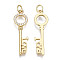 Brass Micro Pave Clear Cubic Zirconia Pendants for Valentine's Day, with Jump Ring, Nickel Free, Key with Word LOVE, Real 16K Gold Plated, 30x8.5x2mm, Jump Ring: 5x1mm, 3mm inner diameter