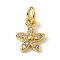 Brass Micro Pave Cubic Zirconia Charms, Cadmium Free & Lead Free, with Jump Rings, Star Charms, Real 18K Gold Plated, 9.5x7.5x2mm, Hole: 2.7mm