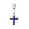 Tibetan Style Alloy European Dangle Charms, Large Hole Beads, with Enamel, Cross, Blue, Antique Silver, 35mm, Hole: 5mm, Pendant: 22.5x16x2mm