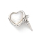 Brass Box Clasps, Cadmium Free & Nickel Free & Lead Free, with Natural White Shell, Heart, Platinum, 28x15.5x9mm, Hole: 1.2mm
