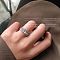 Adjustable Brass Micro Pave Clear Cubic Zirconia Cuff Rings for Women, Silver, Inner Diameter: 15~20mm