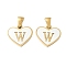 304 Stainless Steel Pave Natural White Shell Heart with Initial Slice Pendants, Ion Plating(IP), Golden, Letter W, 14x16x2mm, Hole: 4.5x3mm