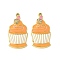 304 Stainless Steel Enamel Pendants, Rhinestone Cupcake Charms, Ion Plating(IP), Golden, Orange, 28.5x15.5x2.5mm, Hole: 1.2mm
