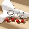 Cherry Brass Enamel Hoop Earrings, Rack Plating, Long-Lasting Plated, Lead Free & Cadmium Free, Platinum, 24.5x15.5mm