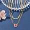 304 Stainless Steel Rhinestone Rectangle Pendant Double Layer Necklaces for Women, Real 18K Gold Plated, Rose, 15.39 inch(39.1cm)
