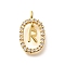 Brass Micro Pave Cubic Zirconia Pendants, Cadmium Free & Nickel Free & Lead Free, Real 18K Gold Plated, Oval with Letter Charms, Letter R, 18.5x11x3.5mm, Hole: 2x1.5mm