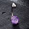 Piercing Jewelry, Brass Cubic Zirconia Navel Ring, Belly Rings, with 304 Stainless Steel Bar, Lead Free & Cadmium Free, Flat Round, Platinum, Purple, 19x8mm, Bar: 15 Gauge(1.5mm), Bar Length: 3/8