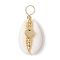 Natural Cowrie Shell Copper Wire Wrapped Pendants, Brass Charms, Golden, Heart, 25.5~28.5x12.5~15.5x9~11.5mm, Hole: 3.5~4.5mm