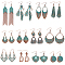 12 Pair 12 Style Tibetan Style Alloy Geometry Dangle Earrings, Chandelier Drop Earrings for Women, Oval & Fan & Arrow & Flower & Feather Shape, Red Copper & Green Patina, 55~106x16.5~35mm, 1 Pair/style