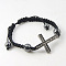 Fashion Alloy Rhinestone Cross Link Braided Bracelets, Square Knot Bracelet, with Non-magnetic Hematite Beads, Gunmetal, 56mm