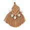 Polypropylene Pendants, with Alloy Findings and Shell Charms, Rhombus, Peru, 130~135x42~44x9~10mm, Hole: 5mm