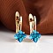 Rhombus Brass Micro Pave Cubic Zirconia Hoop Earrings, Golden, Deep Sky Blue, 17x13mm