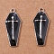 Alloy Enamel Pendants, Platinum, Coffin with Cross Charm, Black, 26x11mm, 10pcs/set