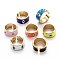 Brass Enamel Cuff Rings, Open Rings, Wide Band Rings, Long-Lasting Plated, Eye, Golden, Mixed Color, US Size 6, Inner Diameter: 17mm