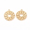 Brass Pendants, Long-Lasting Plated, Hollow, Flower with Heart, Real 18K Gold Plated, 17x15x1mm, Hole: 1.2mm