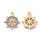 Rack Plating Eco-friendly Alloy Rhinestone Pendants, Helm Charm, Golden, Sapphire, 17.5x14.5x2.5mm, Hole: 1.6mm