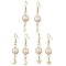 3 Pairs Natural Cultured Freshwater Pearl Dangle Earrings, Stainless Steel with Brass Charms, Golden, 49x10.5mm