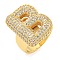 Brass Micro Pave Clear Cubic Zirconia Letter Open Cuff Ring for Women, Real 18K Gold Plated, Letter B, 18x23mm, Inner Diameter: 21mm