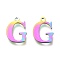Ion Plating(IP) 304 Stainless Steel Charms, Laser Cut, Alphabet, Rainbow Color, Letter.G, 12x9x0.8mm, Hole: 1mm