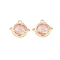 Golden Plated Brass Pendants, with Clear Cubic Zirconia and Glass, Cadmium Free & Lead Free, Planet Charms, Pink, 15x16.5x6mm, Hole: 1.5mm