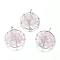 Natural Rose Quartz Pendants, with Brass Findings, Flat Round with Tree of Life, Platinum, 29x5~7mm, Hole: 4.5mm