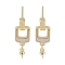 Brass with Shell Stud Earring Findings, with 925 Sterling Silver Pin, Cadmium Free & Nickel Free & Lead Free, Rectangle, Real 18K Gold Plated, 23x7.5mm, Pin: 11.5x0.7mm & 2.7x0.6mm
