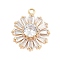 Brass Pendants, Flower Charms, with Glass, Real 18K Gold Plated, 22.5x19.5x6.5mm, Hole: 1.5mm