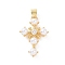Brass Micro Pave Cubic Zirconia Pendants, Cadmium Free & Lead Free, with ABS Imitation Pearl, Religion Cross Charms, Golden, 25x16x5mm, Hole: 3.5x5mm
