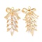 Brass & Cubic Zirconia & Glass Pendants, Wheat & Bowknot Charms, Real 18K Gold Plated, 32.5x17.5x3.5mm, Hole: 1.8mm