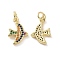 Brass Micro Pave Cubic Zirconia Charms, Cadmium Free & Nickel Free & Lead Free, with Jump Ring, Real 18K Gold Plated, Bird, Colorful, 15x10x2mm, Jump Ring: 5x0.8mm, Inner Diameter: 3.2mm
