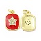 Brass Micro Pave Cubic Zirconia Pendants, Cadmium Free & Nickel Free & Lead Free, with Enamel & Jump Ring, Rectangle with Star Charms, Golden, Red, 16x11x2mm, Hole: 2.5mm