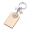 Wood Keychain, with Brass Split Key Rings and Alloy Pendants, Rectangle with Anchor & Compass & Helm, Wheat, 126mm, Rectangle: 68x38.5x2mm, Anchor: 18x15x2mm, Compass: 29x25x3mm, Helm: 21x16x2.5mm